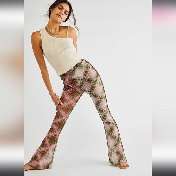The Ragged Priest  Reveller Flare Sheer Mesh Plaid Pants Size XSmall - Picture 2 of 6